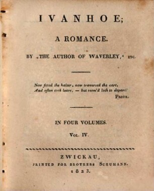 Ivanhoe : a romance ; in four volumes, 4