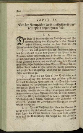 Caput IX. Von den Kennzeichen der Krankheiten, so aus dem Puls abzunehmen sind.