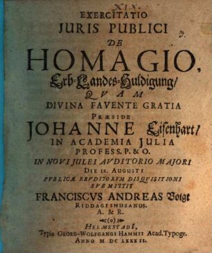 Exercitatio iuris publ. de homagio, Erb-Landes-Huldigung