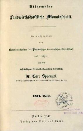 22.1847: Allgemeine Landwirthschaftliche Monatsschrift