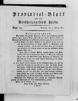 Num. 11, Ausgabe vom 19. Februar 1817