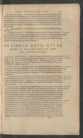 In Librium XXVII. Qui Ab Aliis VII. Decadis Tertiae Dicitur, Annotationes.