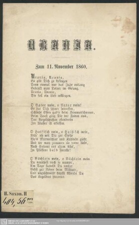 Urania : zum 11. November 1860
