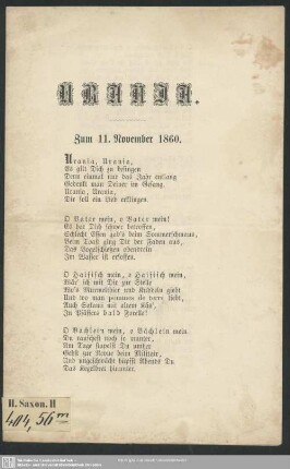 Urania : zum 11. November 1860