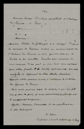 Briefentwurf von Heinrich Weber an das Institut de France. o. O. [Heidelberg], o. D. [31.3.1875]