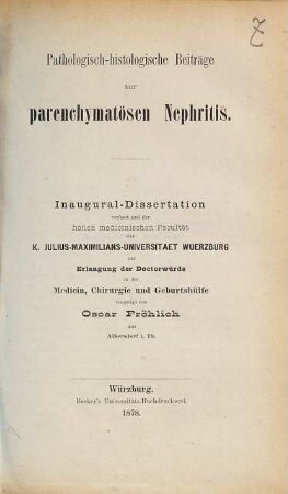 Pathologisch-histologische Beiträge zur parenchymatösen Nephritis