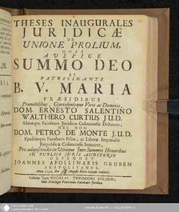 Theses Inaugurales Juridicae De Unione Prolium
