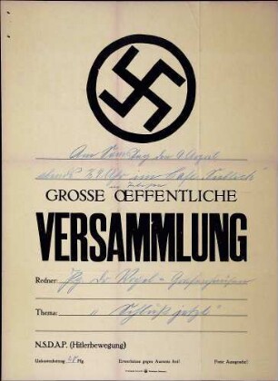 Versammlung der NSDAP-Ortsgruppe Hinterzarten: Schluß jetzt (in Titisee)