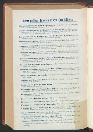 Obras poéticas de venta en esta Casa Editorial