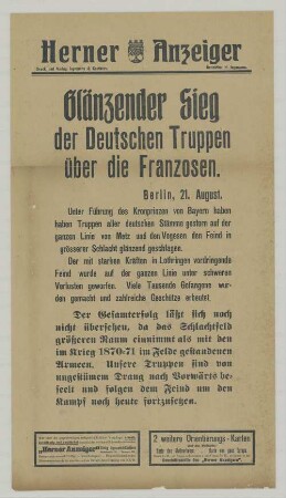 "Glänzender Sieg der Deutschen Truppen über die Franzosen."