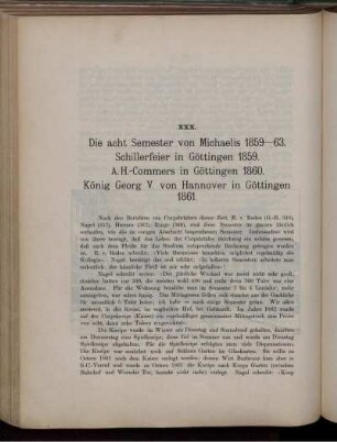 XXX. Die acht Semester von Michaelis 1859-63. Schillerfeier in Göttingen 1859. A.H.-Commers in Göttingen 1860. König Georg V. von Hannover in Göttingen 1861