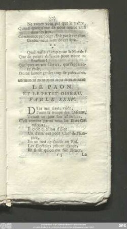 Le Paon. Et Le Petit Oiseau. Fable XXXV.
