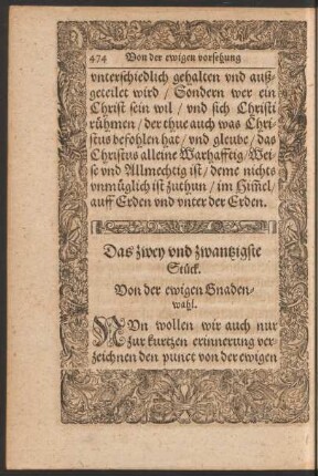 Das zwey und zwantzigste Stück. Von der ewigen Gnadenwahl.