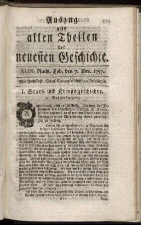 XLIX. Nachl. Cob. den 7. Dec. 1757.