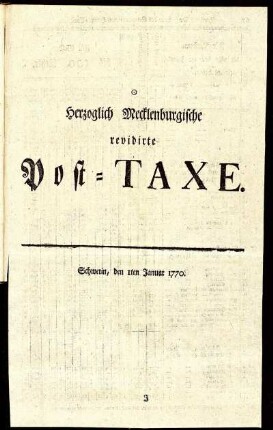 Herzoglich Mecklenburgische revidirte Post-Taxe.