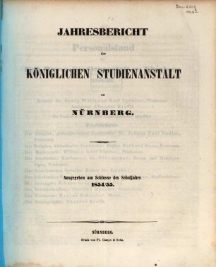 Jahresbericht der Königlichen Studienanstalt zu Nürnberg, 1854/55