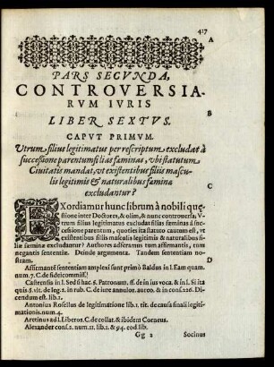 Pars Secunda, Controversiarum Iuris Liber Sextus.