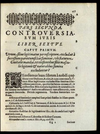 Pars Secunda, Controversiarum Iuris Liber Sextus.