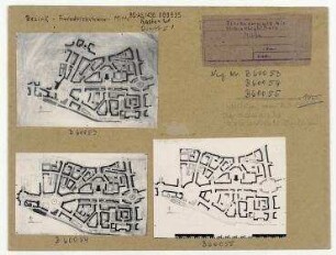 Drei frühe Varianten der Bebauung zu beiden Seiten der Stalinallee zwischen Alexander- und Strausberger Platz. Berlin, Mitte, Alexanderplatz/Stalinallee (ab 1961 Karl-Marx-Allee)/Strausberger Platz/Schillingstraße/Landsberger Allee