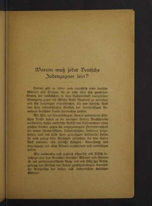 Warum muß jeder Deutsche Judengegner sein?