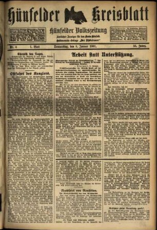 Erste Ausgabe vom Donnerstag, den 08. Januar 1931.
