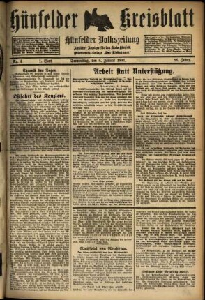 Erste Ausgabe vom Donnerstag, den 08. Januar 1931.
