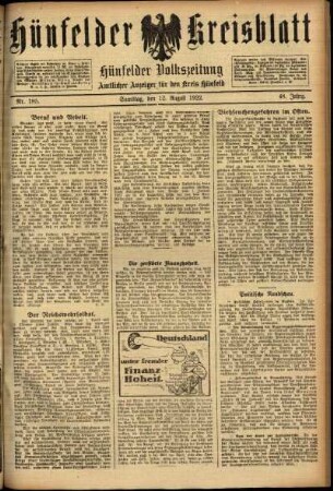 Ausgabe vom Samstag, den 12. August 1922.