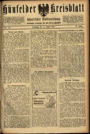 Ausgabe vom Samstag, den 12. August 1922.