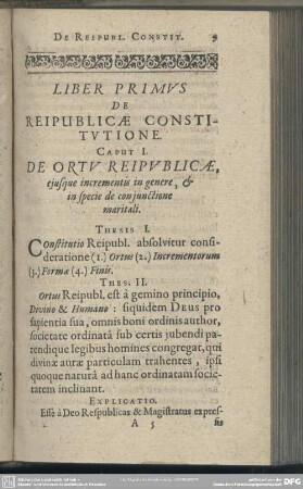 Liber Primus, De Reipublicae Constitutione