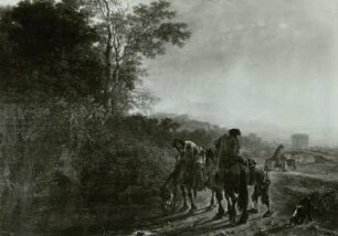 Italienische Landschaft mit einer Bogenbrücke im Hintergrund