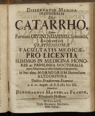 Dissertatio Medica Inauguralis De Catarrho