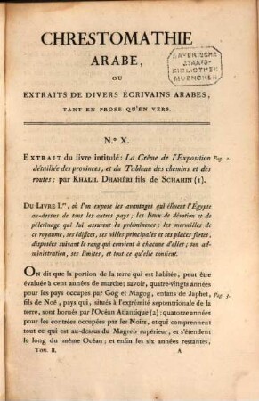 Chrestomathie arabe : ou extraits de divers écrivains arabes, tant en prose qu'en vers ; avec une traduction française et notes, à l'usage des élèves de l'École royale et spéciale des Langues orientales vivantes, 2