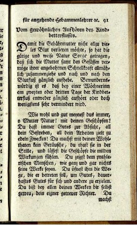 Vom gewöhnlichen Aufhören des Kindbetterflusses.