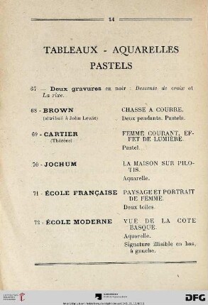 Tableaux – Aquarelles – Pastels (Nr. 67-79)