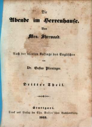 Die Abende im Herrenhause : Von Mrs. Sherwood, 3