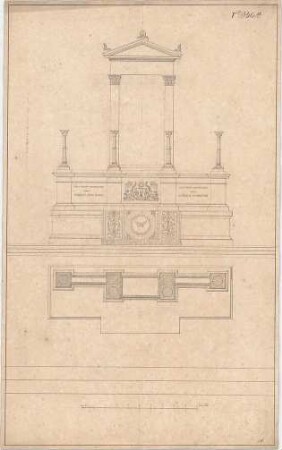 Voit, August von; Altar mit Kruzifix - Altar mit Aufsatz (Grundriss, Ansicht)