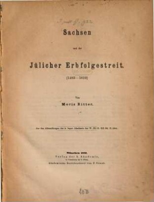 Sachsen und der Jülicher Erbfolgestreit : 1483 - 1610