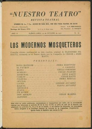 1937006100: Los modernos mosqueteros : comedia cómico sentimental en 3 cuadros