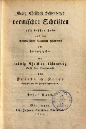 Georg Christian Lichtenberg's vermischte Schriften. 1