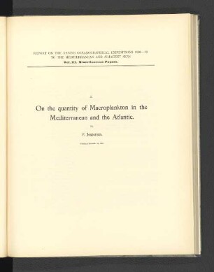 3. On the quantity of Macroplankton in the Mediterranean and the Atlantic. By P. Jespersen.