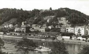 Bad Schandau. Stadtansicht. Blick über die Elbe nach Nordnordwest