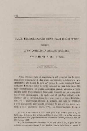 Sulle Transformazioni Birazionali dello spazio inerenti a un complesso lineare speciale.