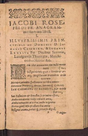 Iacobi Rosefeldi Fr. Anagrammatismorum libell. I.