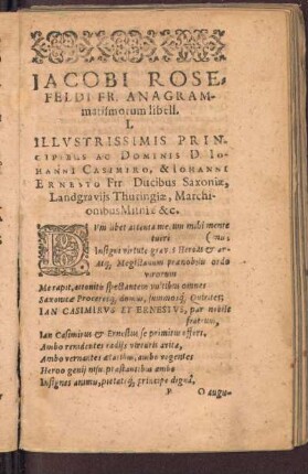 Iacobi Rosefeldi Fr. Anagrammatismorum libell. I.