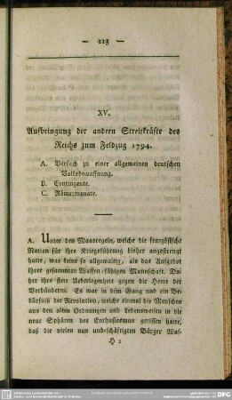 XV. Aufbringung der andern Streitkräfte des Reichs zum Feldzug 1794