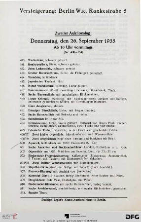 Zweiter Auktionstag: Donnerstag, den 26. September 1935, ab 10 Uhr vormittags (Nr. 480-654)