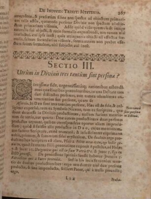 Sectio III. Utrùm in Divinis tres tantùm sint persona?