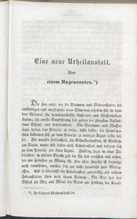 Eine neue Urheilsanstalt. Von einem Ungenannten.