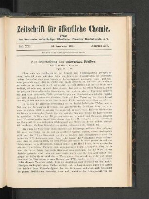 Heft XXII. 30. November 1908. XIV. Jahrgang.