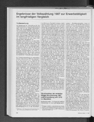 Ergebnisse der Volkszählung 1987 zur Erwerbstätigkeit im langfristigen Vergleich